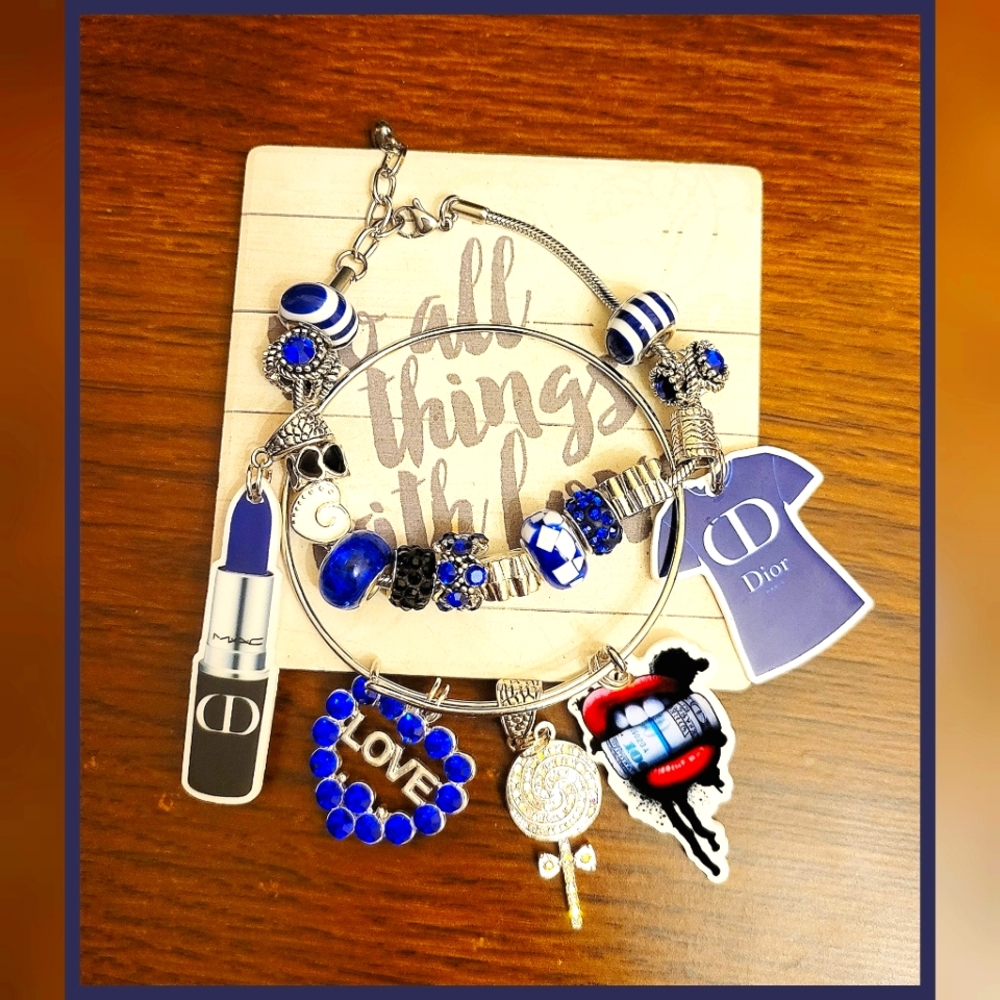 Silver & Blue Bangle/bracelet Set